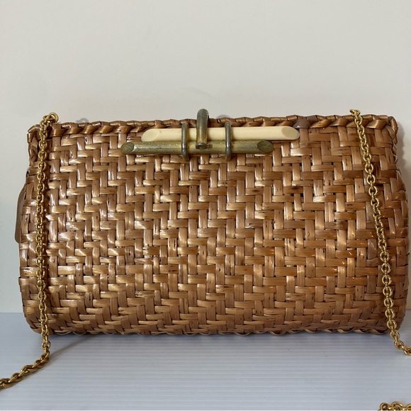 Rodo Italy Vintage Woven Glazed Wicker Mid-Century Italian Clutch Bag - Picture 5 of 12